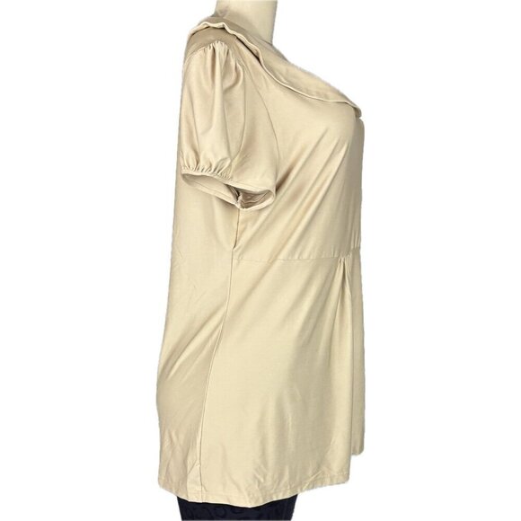 Essentials By Milano L Khaki Crew Collar Elastic Waist Short Sleeve Tunic Top - Picture 3 of 6